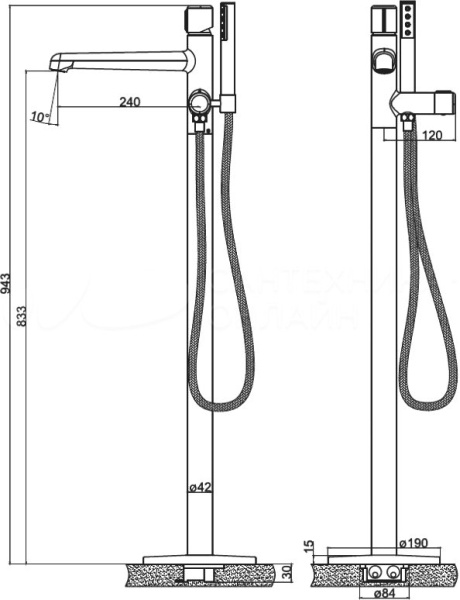 Смеситель для ванны с душем BelBagno UNO-FMT-ORO (золото)
